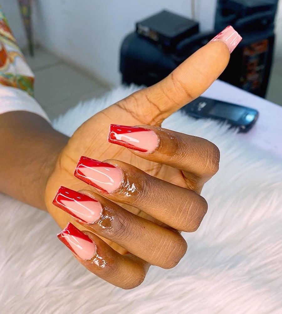 red french nails on dark skin