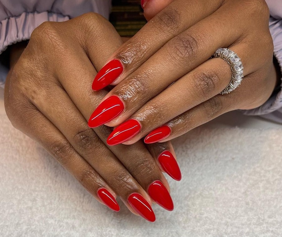 red gel nails on dark skin