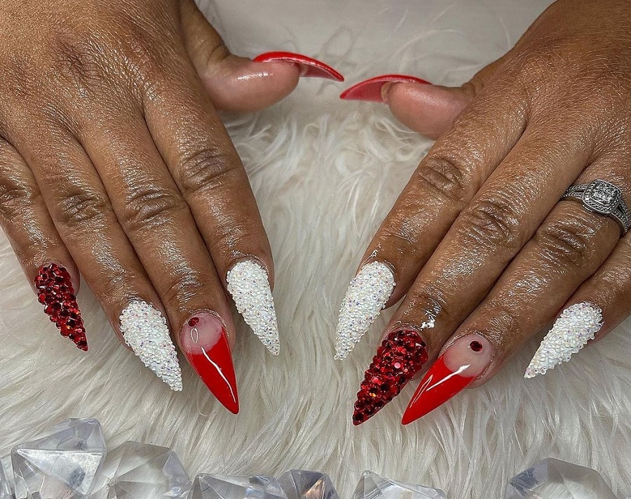 red ombre nails on dark skin