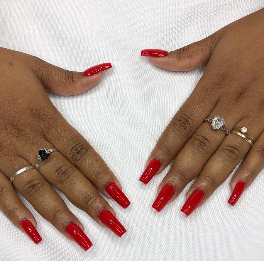 red square nails on dark skin