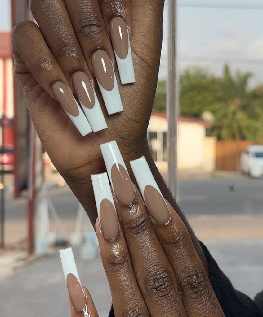 white gel nails on dark skin