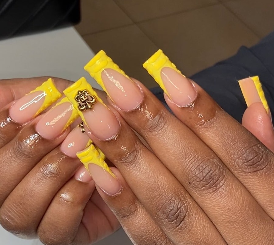 yellow croc nails on dark skin