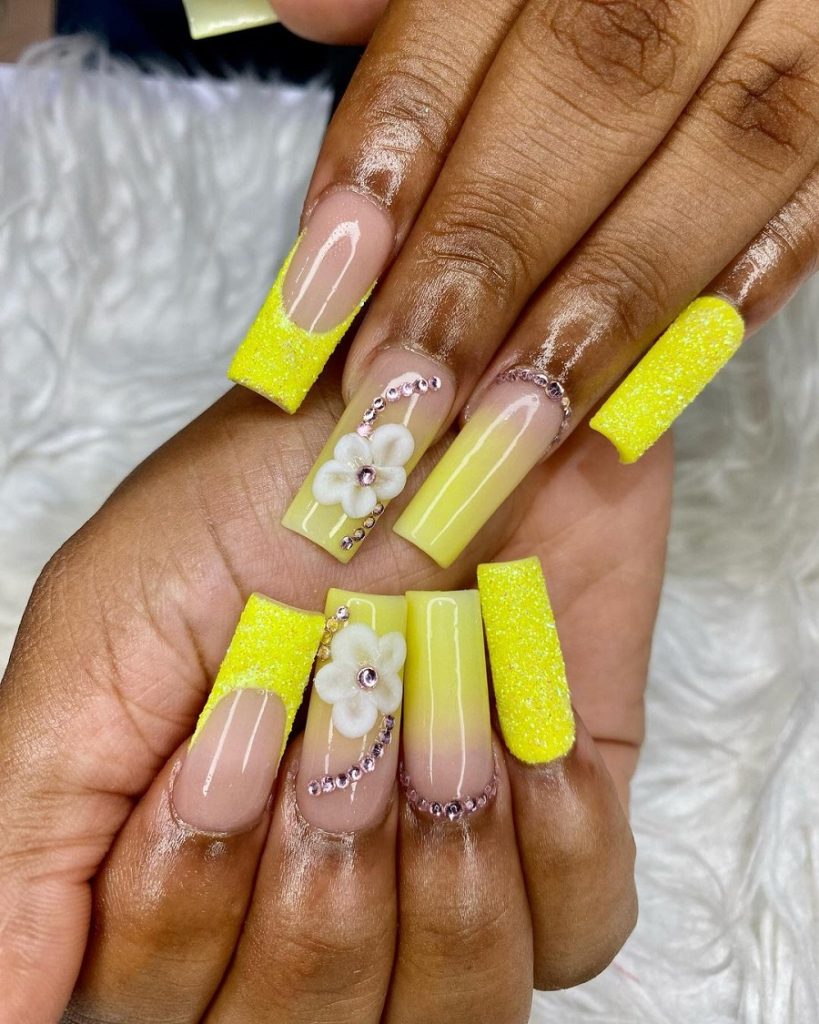 yellow ombre nails on dark skin