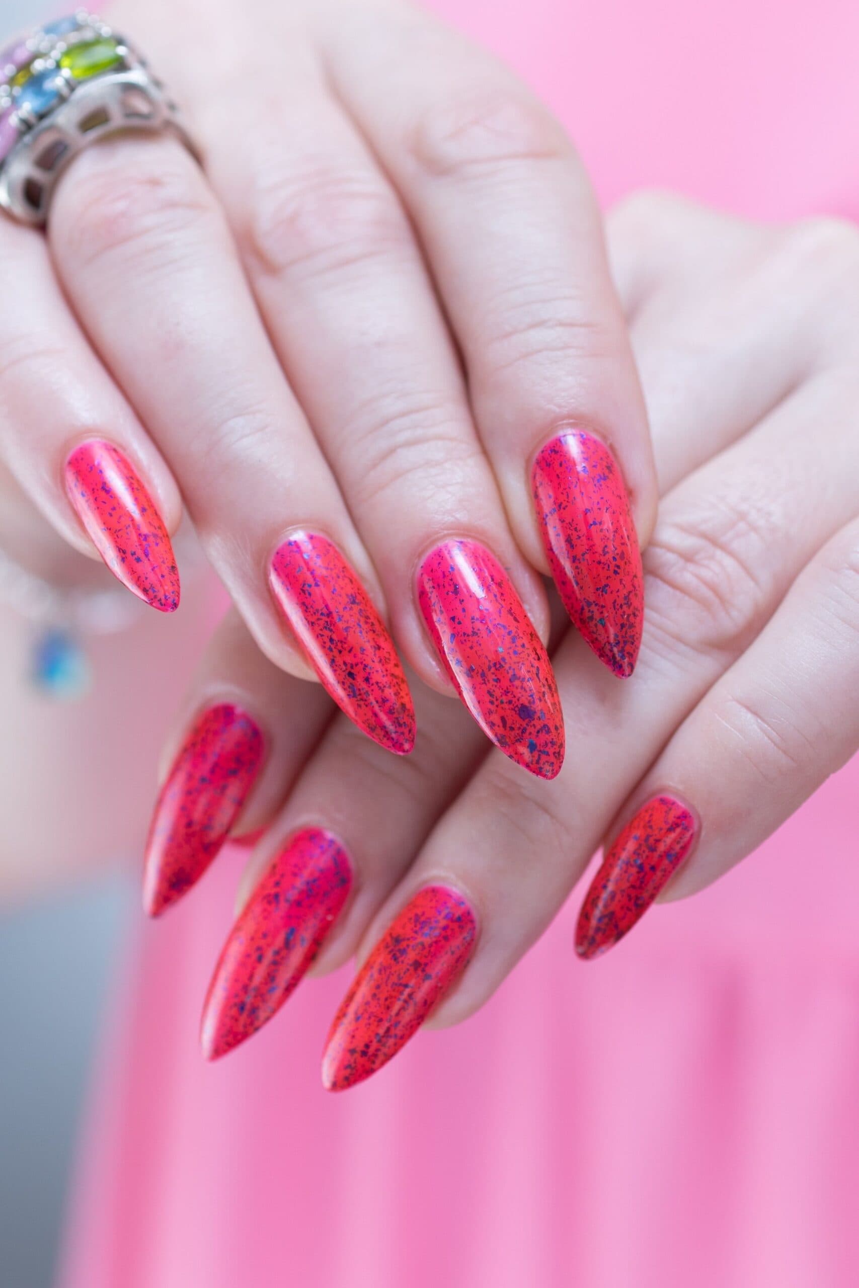 Red Acrylic Nails with Black Dots